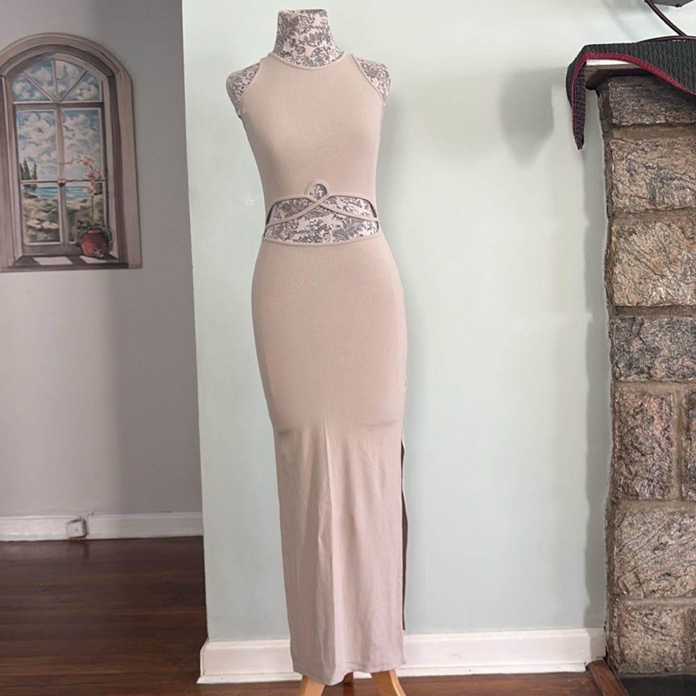 Sophie Rue Tan Cut Out Ruched Bodycon Dress